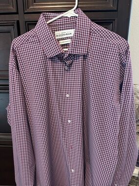 Mizzen+Main Men's Maroon and White Check Dress Shirt